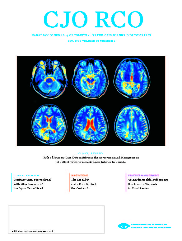 Cover of CJO Volume 80 Number 1, showing MRI scan of human brain