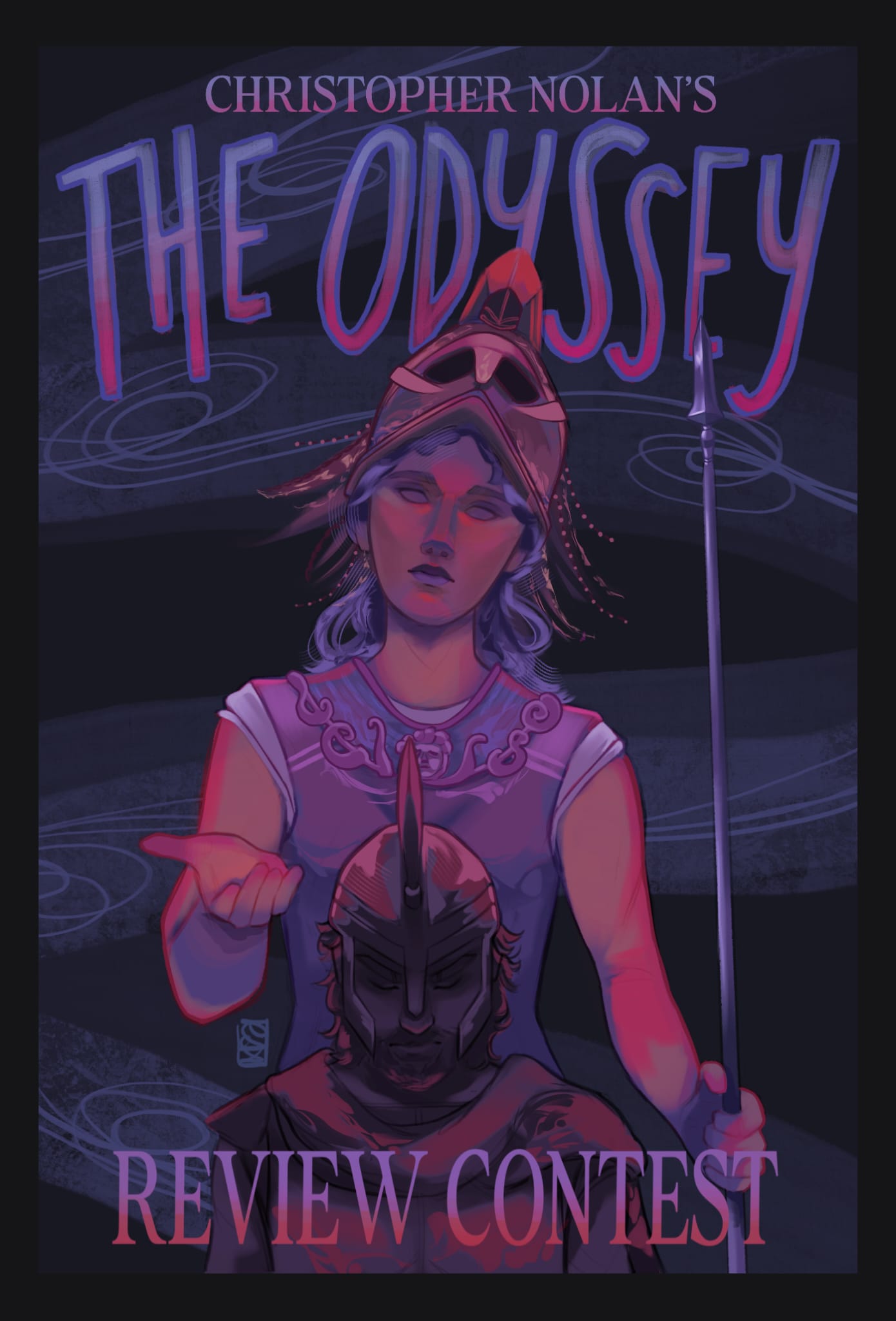 Review Cover Page featuring Athena and Odysseus in a purple hue